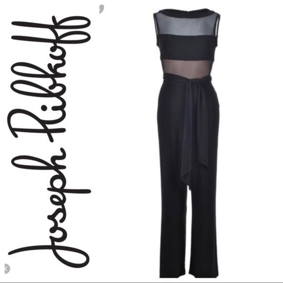 Joseph Ribkoff Mesh Top Sleeveless Wide-Leg Sash Waist Jumpsuit | Size 8| - Picture 9 of 9
